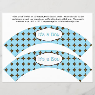2 Blue BOY Baby Personalised Cupcake Wrappers