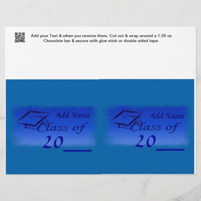 2 Blue Graduation Favour Custom Candy Bar Wrapper (Front)