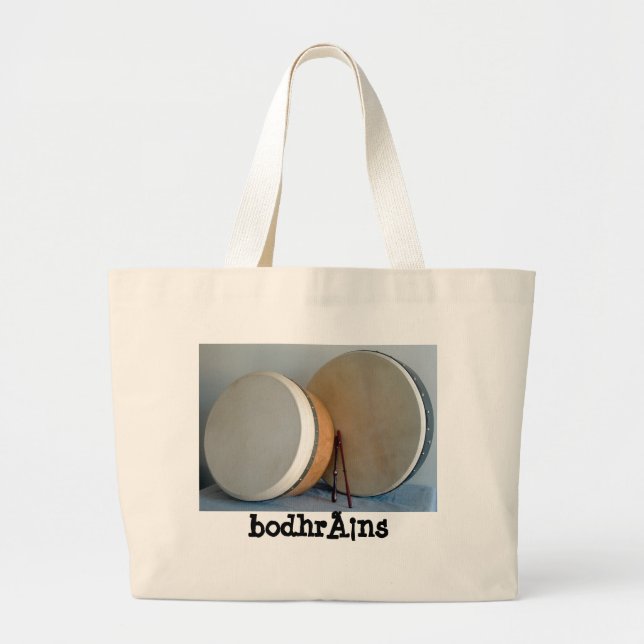 2 bodhrans and 2 tippers large tote bag (Front)