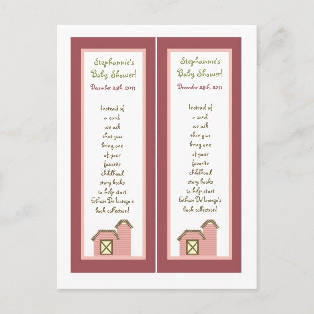 2 Book Marks Abbys Farm Pink Girly Barn Animal Cow Invitation Postcard (Front)