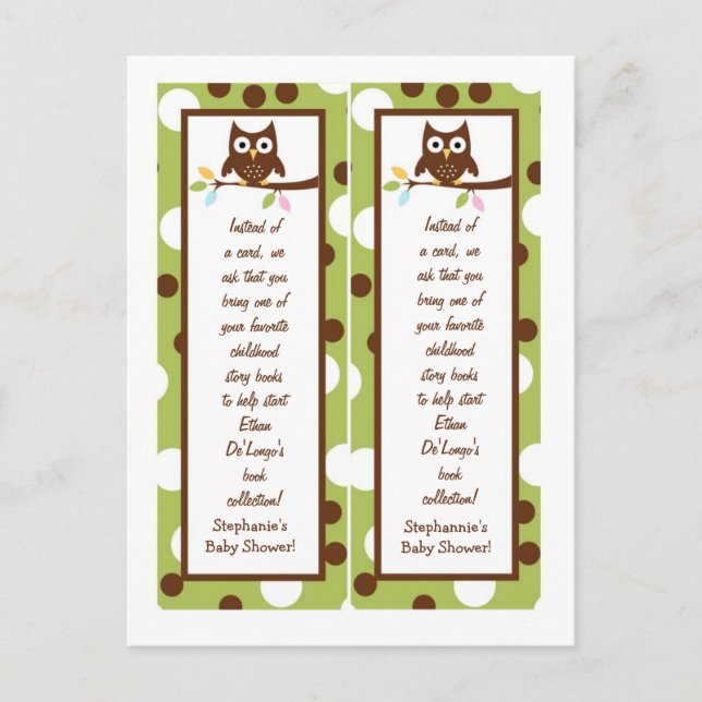 2 Book Marks Forest Friends Owl Invitation Postcard