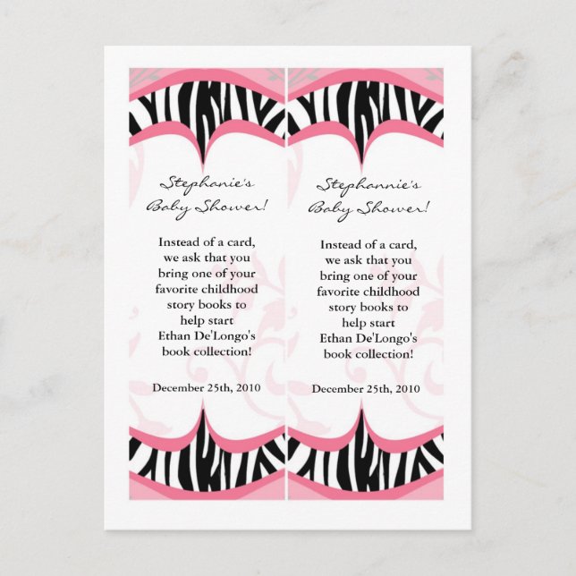 2 Book Marks Girly Butterfly Zebra Print Pattern Invitation Postcard (Front)