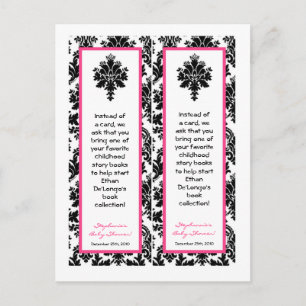 2 Book Marks Hot Pink Black Damask Invitation Postcard