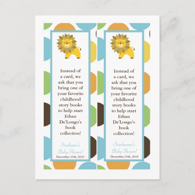 2 Book Marks Jungle King Lion Safari Zoo Animal Invitation Postcard (Front)