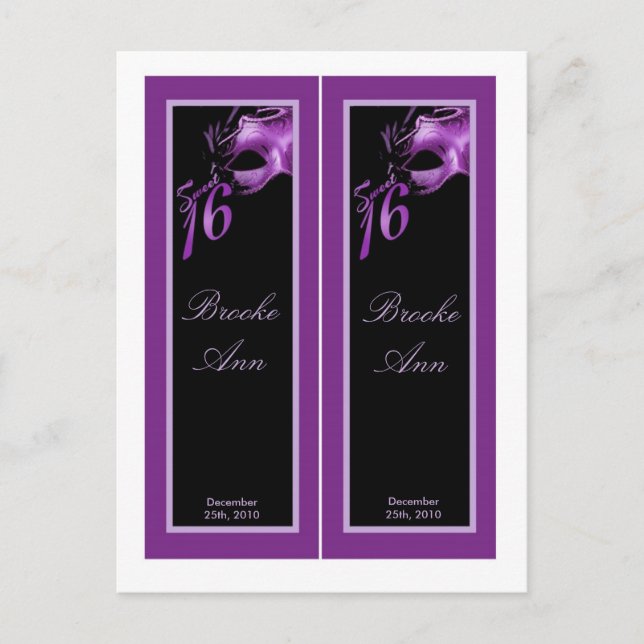 2 Book Marks Sweet 16 Purple Lilac Black Party Invitation Postcard (Front)