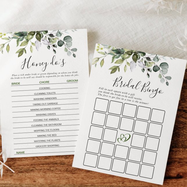 2 Bridal Shower Games Elegant Eucalyptus Card (Creator Uploaded)