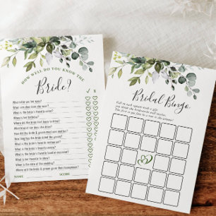 2 Bridal Shower Games Elegant Eucalyptus Card