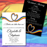 2 Brides Are Better Than One Bachelorette Weekend Invitation<br><div class="desc">Get ready to celebrate love and friendship with our vibrant LGBTQ rainbow heart bachelorette party invitation! Perfect for a lesbian bachelorette weekend, this invitation sets the tone for a joyous celebration filled with pride and positivity. Featuring a colourful rainbow heart graphic and the playful phrase "2 brides are better than...</div>
