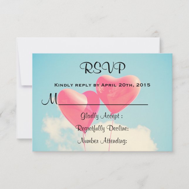 2 Bright Red Heart Shaped balloons RSVP (Front)