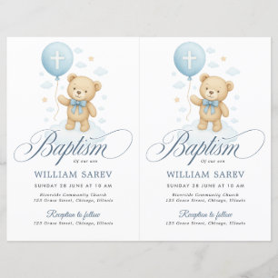 2 Budget Blue Floral Cross Baptism Invitation