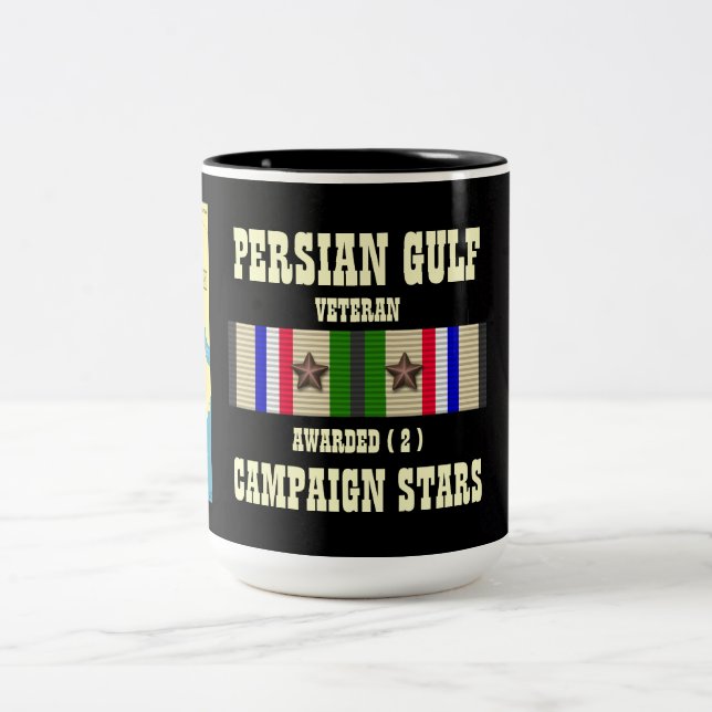 2 CAMPAIGN STARS PERSIAN GULF WAR VETERAN Two-Tone COFFEE MUG (Center)