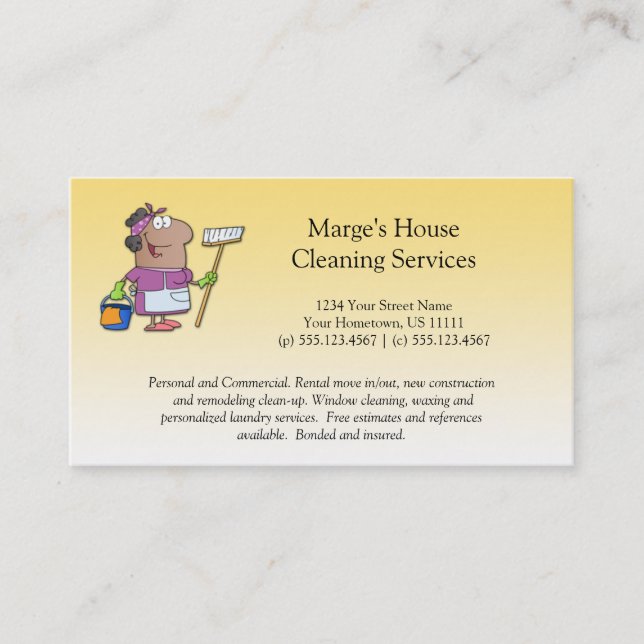 #2 Cartoon House Cleaning Lady Customer Loyalty Card (Front)