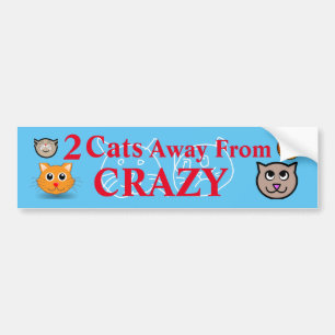 2 Cats Away From Crazy Bumper Sticker