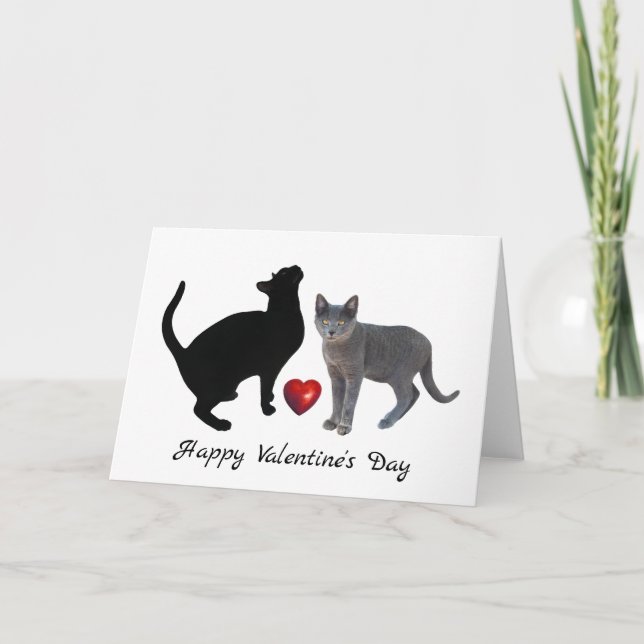 2 Cats with Red Heart Valentine's Day Card (Front)