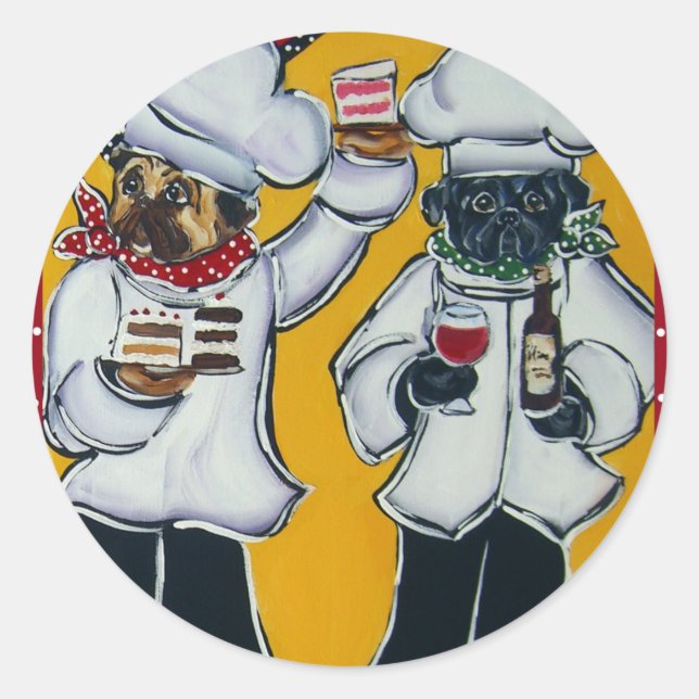 2 Chef Pugs Classic Round Sticker (Front)