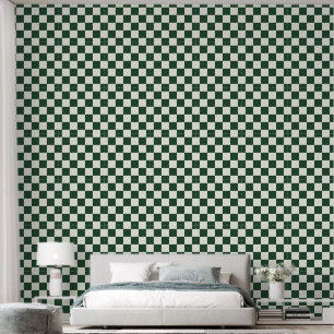 2" Chequerboard Dark Green & Ivory White Wallpaper