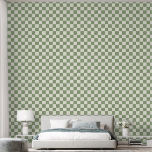 2" Chequerboard Sage Green & Ivory White Wallpaper