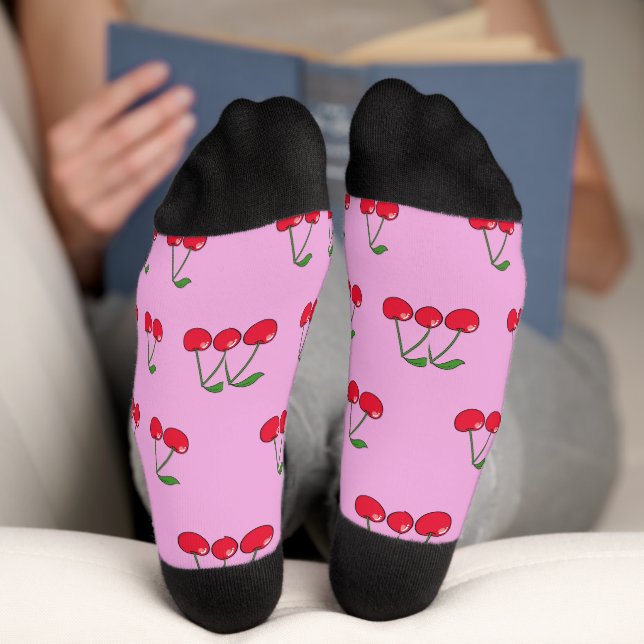2 Cherries pattern pink Socks (Bottom)