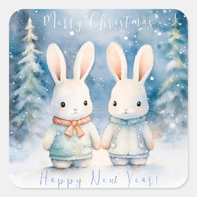 2 Christmas bunnies Square Sticker (Front)