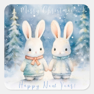 2 Christmas bunnies Square Sticker