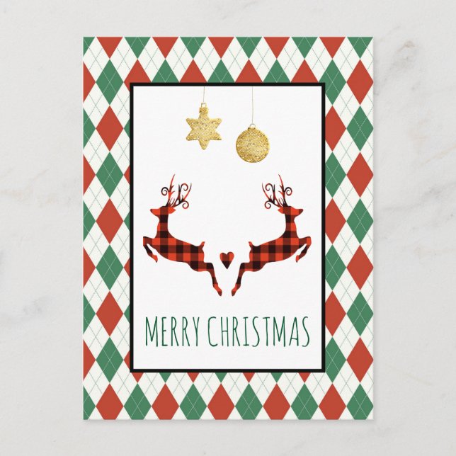 2 Christmas Deer Jumping Rustic Style Holiday Postcard (Front)