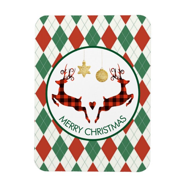 2 Christmas Deer Jumping Rustic Style Magnet (Vertical)