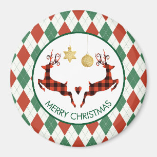 2 Christmas Deer Jumping Rustic Style Magnet