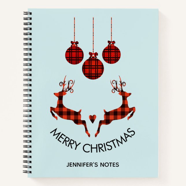 2 Christmas Deer Jumping Rustic Style Notebook (Front)