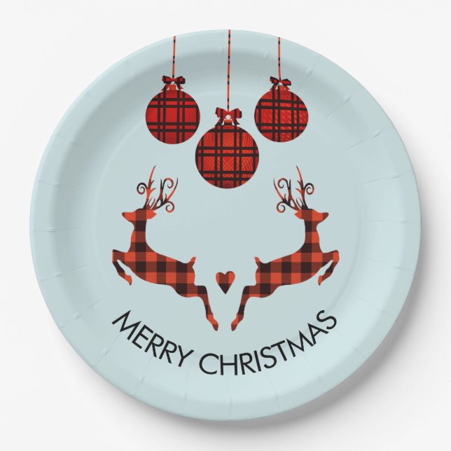 2 Christmas Deer Jumping Rustic Style Paper Plate (Front)