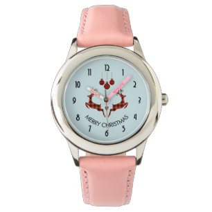 2 Christmas Deer Jumping Rustic Style Watch