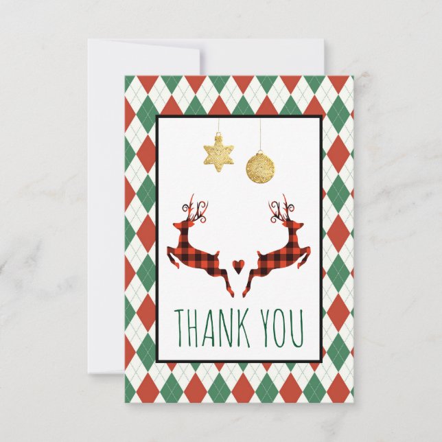 2 Christmas Deer Jumping Thank You (Front)
