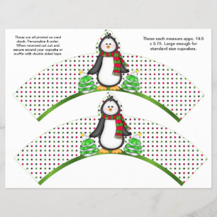 2 Christmas Penguin Personalised Cupcake Wrappers