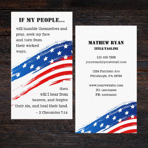 2 Chronicles 7:14 Bible American Flag Christian Business Card