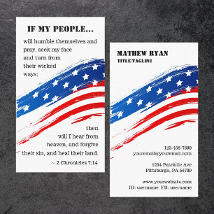 2 Chronicles 7:14 Bible American Flag Christian Business Card