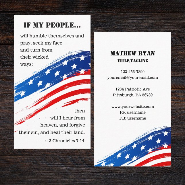 2 Chronicles 7:14 Bible American Flag Christian Business Card (Creator Uploaded)