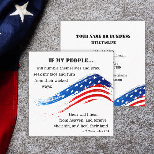 2 Chronicles 7:14 Bible American Flag Christian Square Business Card