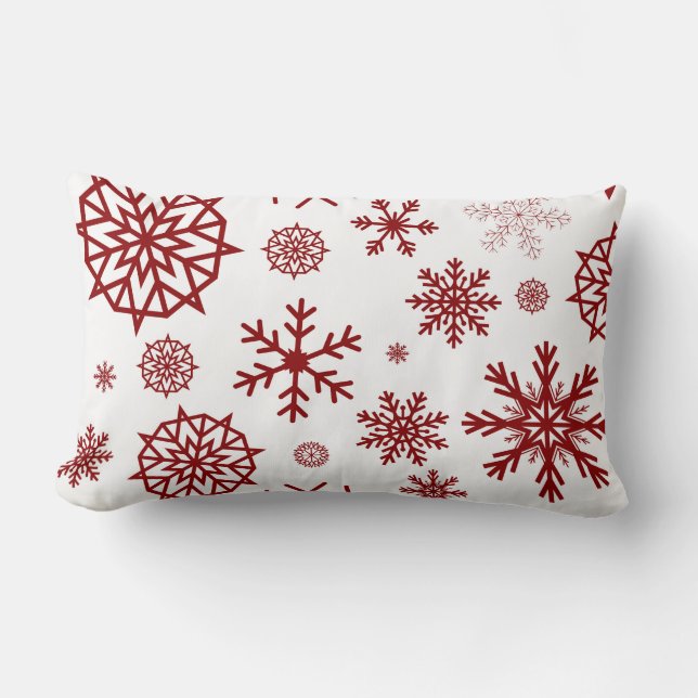 2-colour Red White Winter Snowflake  Holidays Lumbar Cushion (Front)