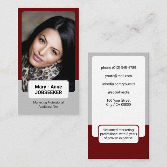 2 Coloured Classic Job Seeker Classy Dark Wine Red Business Card (Front/Back)