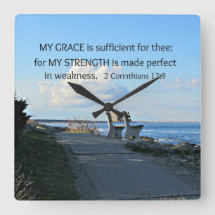2 Corinthians 12:9 My Grace is sufficient ... Square Wall Clock