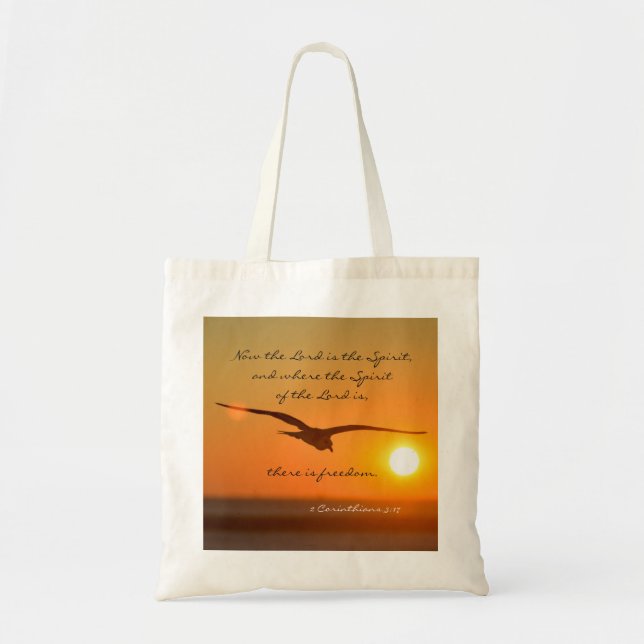 2 Corinthians 3:17 Freedom , Bird Flying at Sunset Tote Bag (Front)