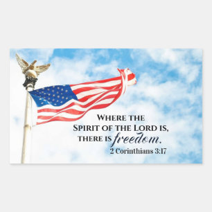 2 Corinthians 3:17 There is Freedom, American Flag Rectangular Sticker