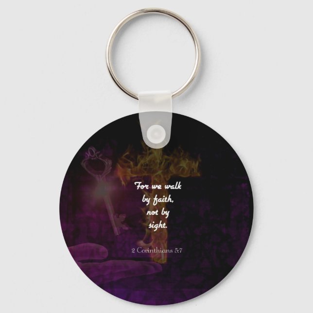 2 Corinthians 5:7 Bible Verse Quote About Faith Key Ring (Front)