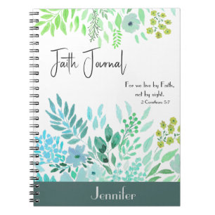 2 Corinthians 5:7 - Blue Green Floral Faith Prayer Notebook
