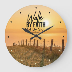 2 Corinthians 5:7 Walk by Faith Bible Verse Sunset Large Clock