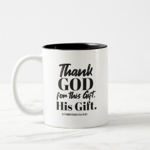 2 Corinthians 9:15 bible verse design II Two-Tone Coffee Mug