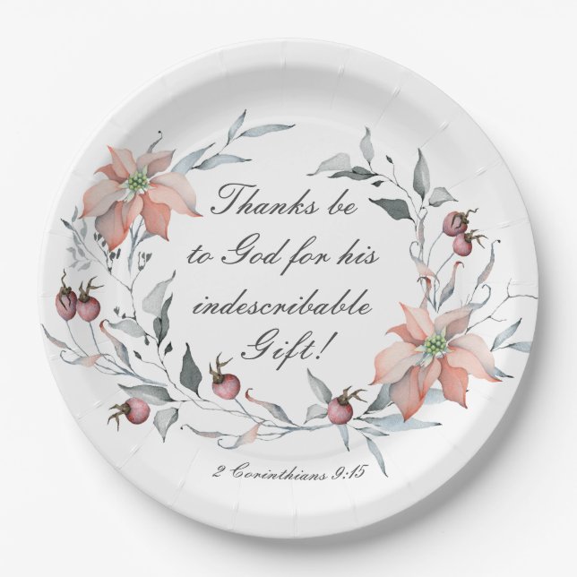 2 Corinthians 9:15 Thanks be to God Christmas Paper Plate (Front)