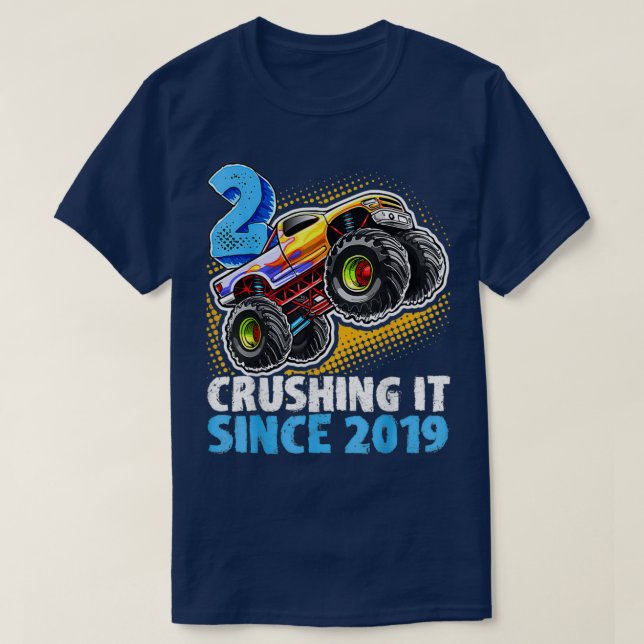 2 Crushing It Since 2019 Monster Truck 2nd Birthda T-Shirt (Design Front)