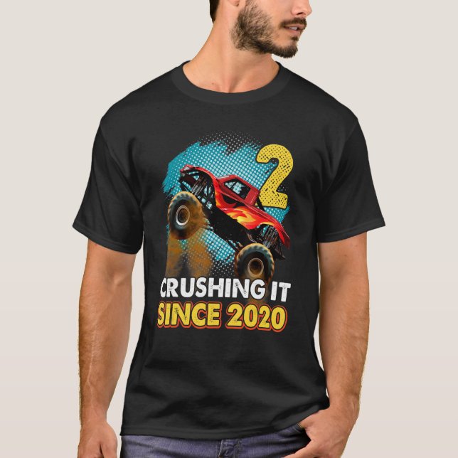 2 Crushing It Since 2020 Monster Truck 2th Birthda T-Shirt (Front)