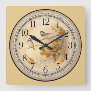 2 Cute Birds Playing in the Trees Square Wall Clock