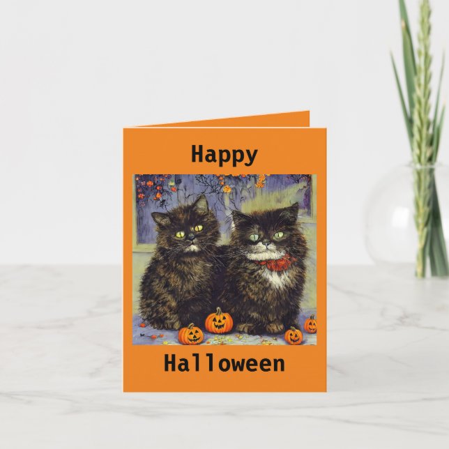 2 Cute Kittens Halloween Card (Front)